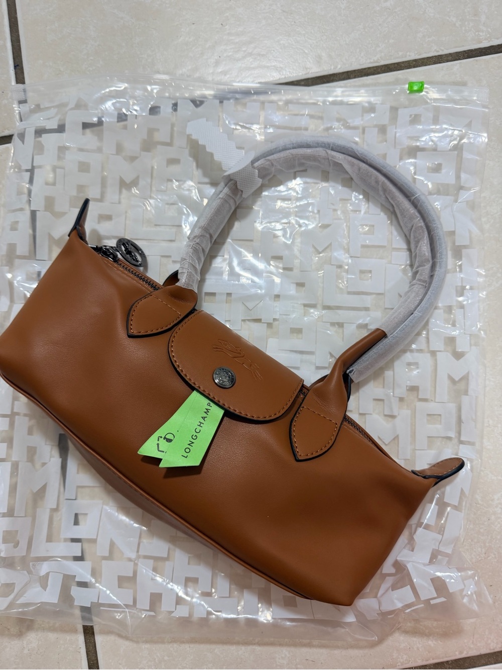 Longchamp Small Leather Shoulder Bag in Cognac Brown